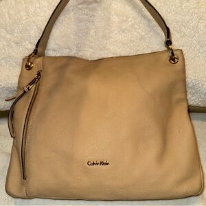 Calvin Klein Beige Leather Shoulder Bag